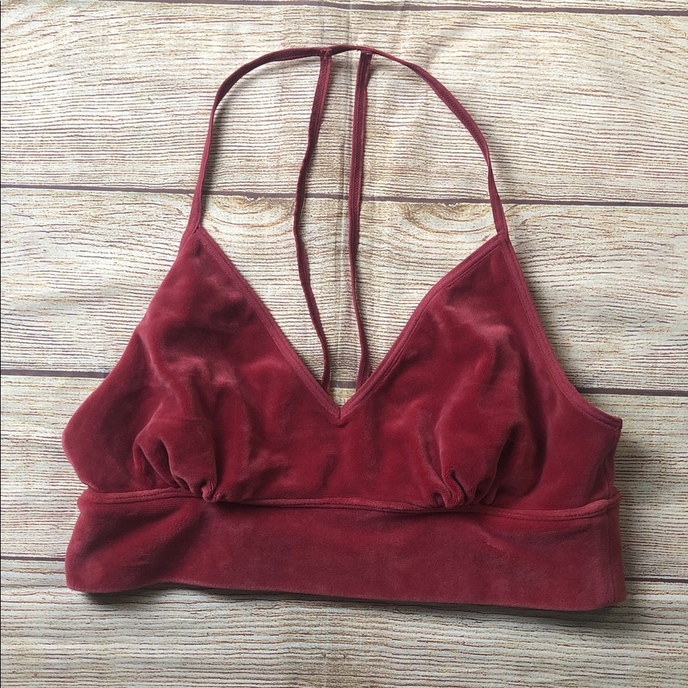 Anthropologie Floreat Raspberry Velour T Strap Bralette